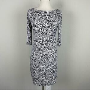 Kay Unger Black  Floral Print Silk Boatneck 3/4 Sleeve Dress 2